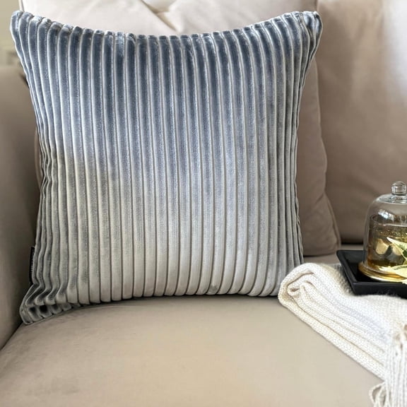 Gray Decorative Throw Pillow Covers 24"x24" | Modern Velvet Cushion Cover Striped | Ribbed Corduroy Velvet Pillowcases for Couch, Sofa Bedroom & Living Room, Modern Home Décor - Gray Lines