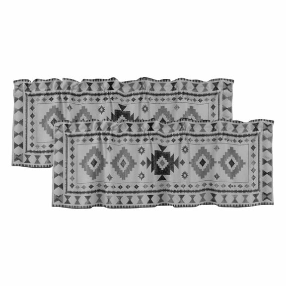 Gray Diamond Motifs 2 Panels Kitchen Valance, Boho Tribal Ethnic Abstract Geometric Country Plaid Curtains Valances for Small Windows Rod Pocket Window Treatments for Living Bedroom 42" W x 12" L