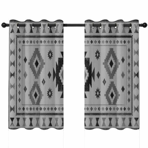 Gray Diamond Motifs Blackout Curtains 45 Inches Long, Boho Tribal Ethnic Abstract Geometric Country Plaid Thermal Insulated Room Darkening Drapes with Grommets for Living Room 42"W x 45"L, 2 Panels