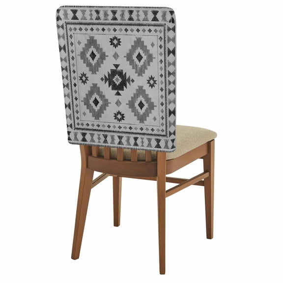 Gray Diamond Motifs Chair Back Covers Set of 4 Boho Tribal Ethnic Abstract Geometric Country Plaid Removable Dining Chair Slipcovers Washable Seat Protector for Restaurant Party Banquet Kichen Decor