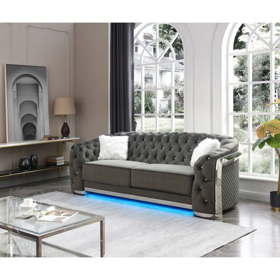 Gray Diamond - Quilted Sofa | Contemporary Living Space with Faux Crystal Buttons | Comfortable and Fashionable Seating