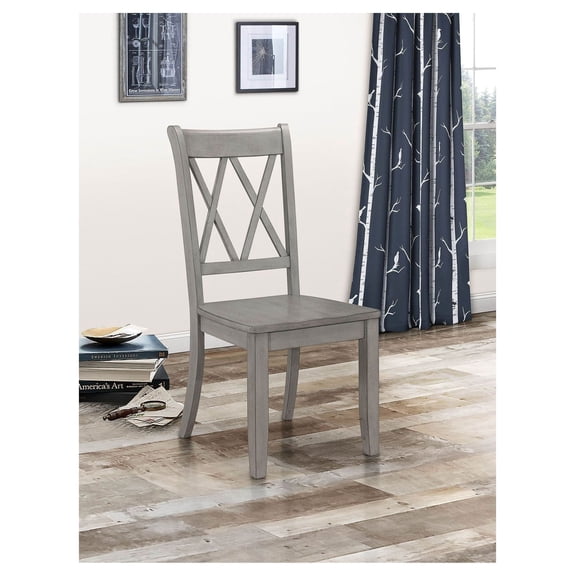 Gray Dining Chairs Set of 2, Transitional Side Chairs - Pine Veneer, Double-X Back, Casual Finish, Kitchen & Dining Room Furniture
