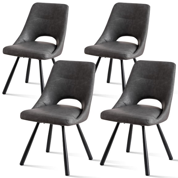 Gray Dining Chairs Set of 4, Modern Synthetic Leather Upholstered Kitchen Chairs with Sturdy Metal Legs for Living Room Home Office
