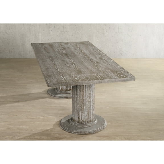 Gray Dining Table With Double Pedestal - 2-inch Thick Top Made Of Rubberwood, Oak Veneer, And Composite 84 In. X 39 31 In Reclaimed Finish Wooden Design Fluted Column Details Board Classic For Space