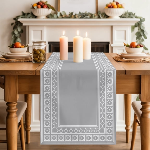 Gray Dining Table Runner, Boho Diamond Pattern Border Rustic Southwestern Washable Table Runners Kitchen Coffee Table Center Decor for Home Party Holiday Wedding 13 x 36 Inches
