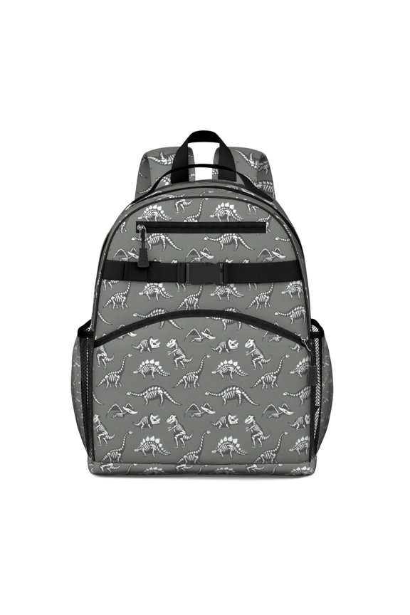 Gray Dinosaur Skeletons Fossils Pattern Backpack for School,Cute School Bag,Schoolbag with Adjustable Shoulder Straps & Padded Back,15.25"x11.5"x5.25"