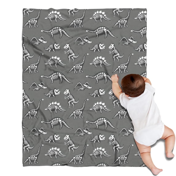 Gray Dinosaur Skeletons Fossils Pattern Blanket,Comfortable Soft Flannel Throw Blanket,All Season,Warm Lightweight Blankets for Sofa Bed Couch Living Room Chair,30"x40"