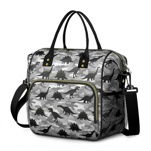 Gray Dinosaurs Camouflage Pattern Womens Lunch Box for Work,Insulated Large Lunch Bag for Tween and Teen,Loncheras Para Mujer,Leakproof Adult Lunch Bag for Work,Beach,Travel,Picnic,Camping