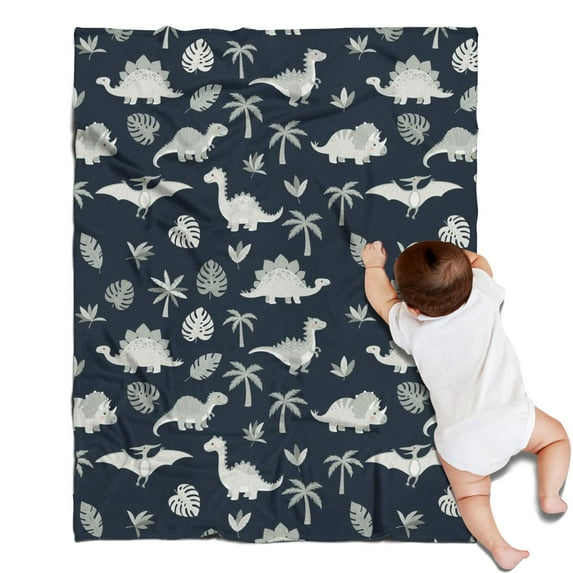 Gray Dinosaurs Exotic Leaves Blanket,Comfortable Soft Flannel Throw Blanket,All Season,Warm Lightweight Blankets for Sofa Bed Couch Living Room Chair,30"x40"