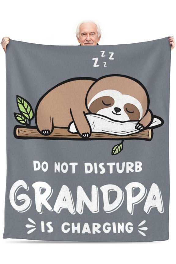 Gray Do Not Disturb Grandpa Is Charging Sloth Throw Blanket Soft Plush for Home