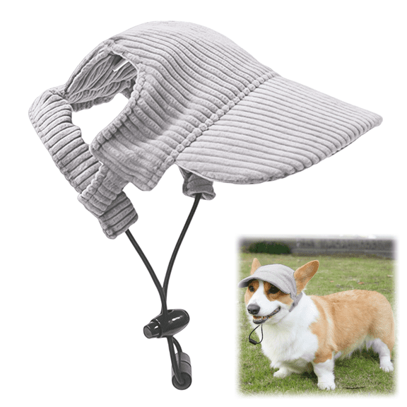 Gray Dog Baseball Cap, Dog Cat Summer Beach Visor Hat with Ear Holes, Adjustable Puppy Sunbonnet Headdress(S)