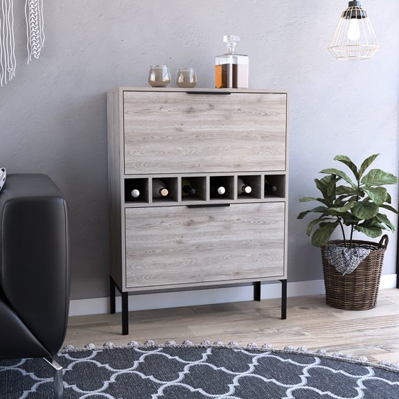 Gray Double Door Flexible Cabinet | With Six Wine Racks for Display | Add Style to Your Room