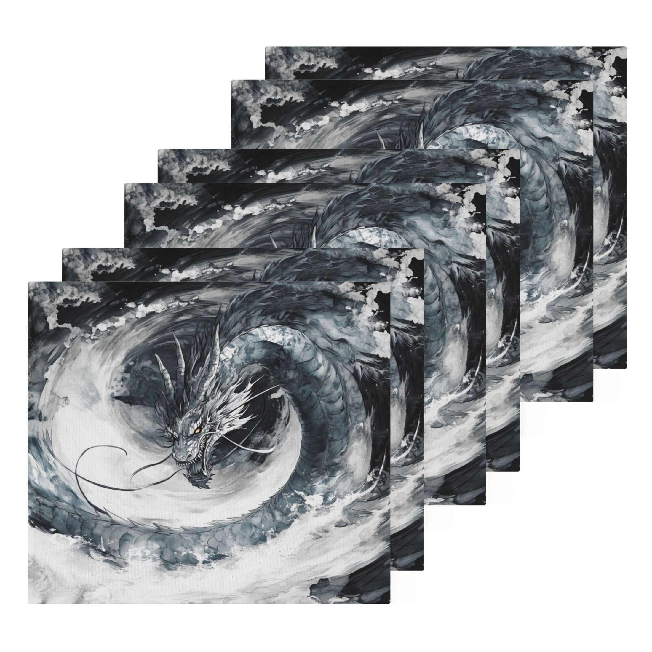 Gray Dragon 100% Cotton Face Towel 12x12in Soft Absorbent Washcloth Durable Printed Hand Towels for Bathroom Travel 6 Pcs
