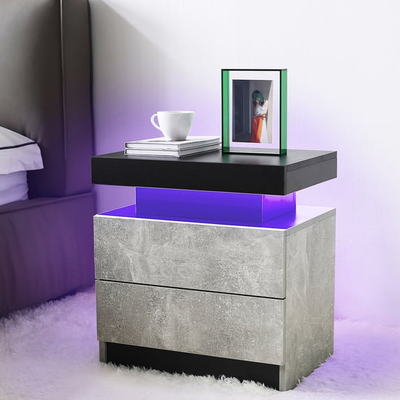 Gray Drawer Nightstand | LED Lights with Strobe Mode for Bedroom | Instantly Upgrade Your Room Style