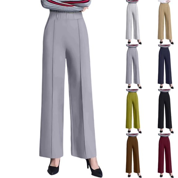 Gray Dress Pants Womens Business Casual Pants, Pull on Office Formal Elastic Waist Plus Size Slacks Ladies Work Slacks with Pockets S-2XL