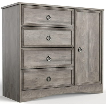 Gray Dresser for Bedroom, 4 Drawer Dresser with Door Chest of Drawers with Storage Cabinet