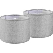 Gray Drum Lamp Shades Set of 2 Medium 13" Top x 13" Bottom x 10" High (Spider) Traditional Lampshades for Table Lamp & Bedside Lamp - Assembly Required - Modern Lamp Shade By GO&SO