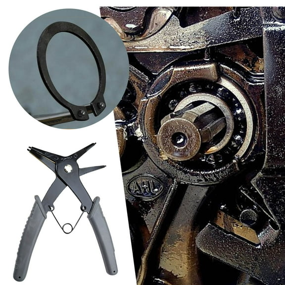 Gray Dual-Function Retaining Ring Pliers Tool - Internal/External Circlip Installer Remover 10-40mm Capacity Ergonomic Spring Handle