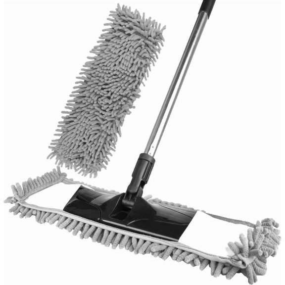 Gray Dust Mop with 2 Washable Pads - 58" Extendable Handle for Floors
