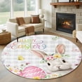 thumbnail image 1 of Gray Easter Round Area Rug 8Ft Washable Large Circle Rugs for Living Room Dorm, Spring Easter Bunny Eggs Floral Buffalo Plaid Non-Slip Carpet Floor Mats Indoor Outdoor Carpet Runner Home Decor, 1 of 8