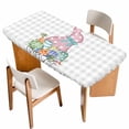 thumbnail image 1 of Gray Easter Table Cloths for 4 Foot Rectangle Tables, Spring Polka Dots Bunny Easter Eggs Plaid Patio Waterproof Elastic Fitted Tablecloths, Washable Rectangular Table Cover for Camping, 1 of 8
