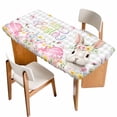 thumbnail image 1 of Gray Easter Table Cloths for 6 Foot Rectangle Tables, Spring Easter Bunny Eggs Floral Buffalo Plaid Patio Waterproof Elastic Fitted Tablecloths, Washable Rectangular Table Cover for Camping, 1 of 8