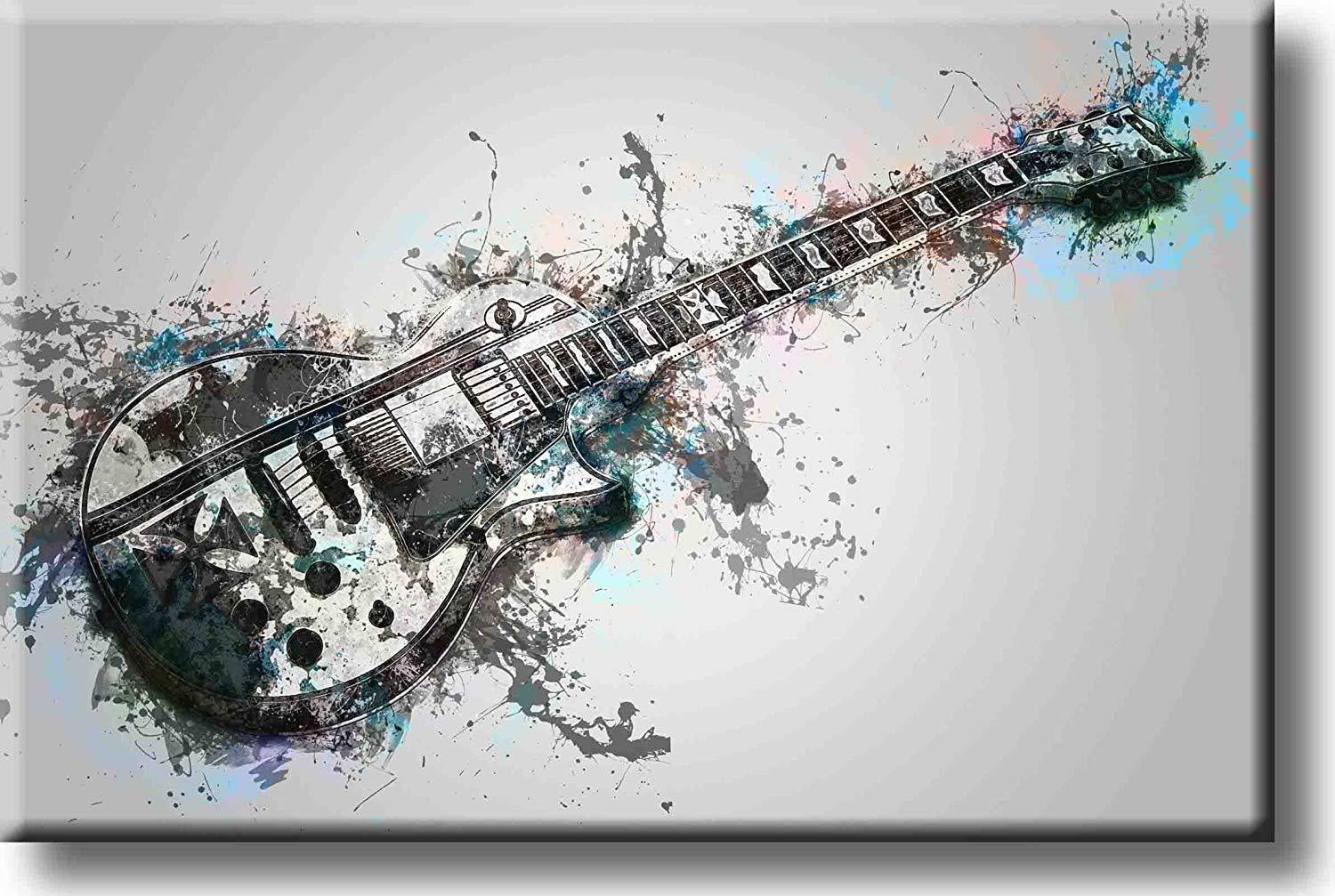 Abstract Gray Electric Guitar Oil Painting on Canvas