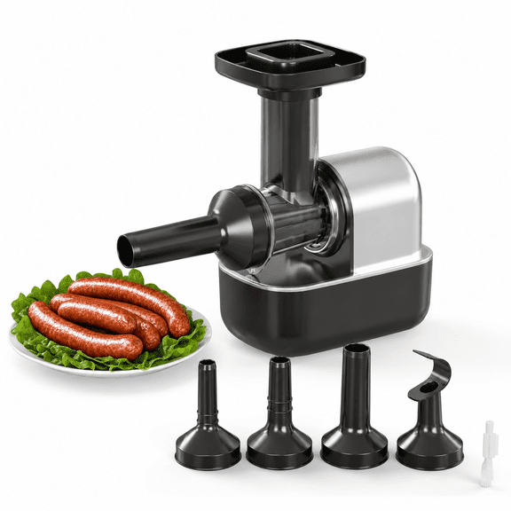 Gray Electric Sausage Stuffing Kit with 3 Tubes and 1 Meatball Attachment