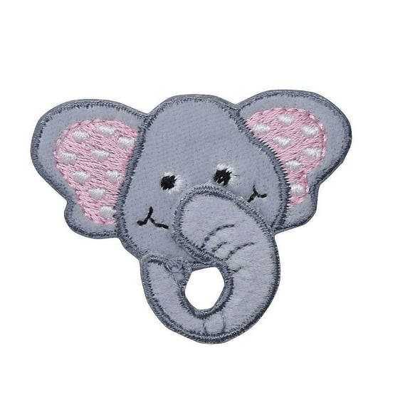 Gray Elephant Head - 3D Trunk - Iron on Embroidered Applique Patch