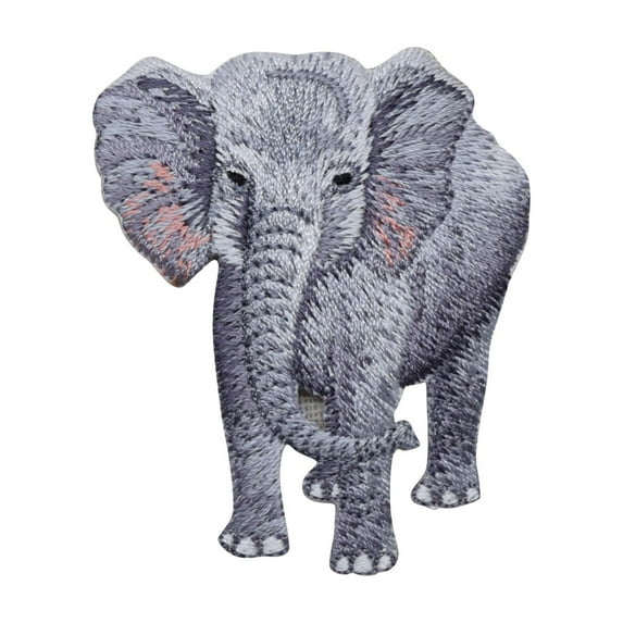 Gray Elephant - Natural - Iron on Embroidered Applique Patch