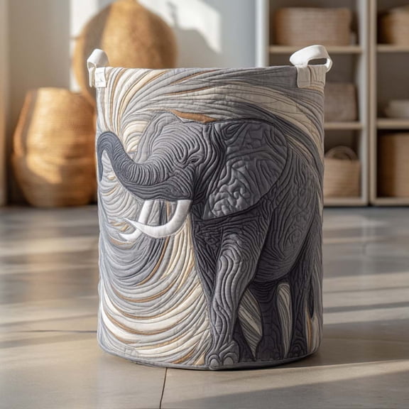 Gray Elephant Quilted Laundry Basket, Clothes Hamper Storage Bag, Housewarming Gift Ideas, Gift For Mom