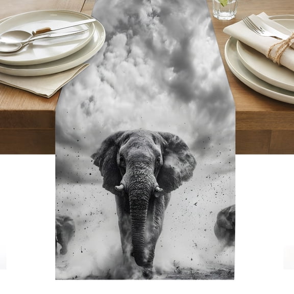 Gray Elephant Retro Table Runner Modern Abstract Art Wildlife Tablerunners 13 x 48 Inch, Table Decorations Tabletop Scarf for Summer Gathering Holiday Farmhouse Kitchen Dining Decor