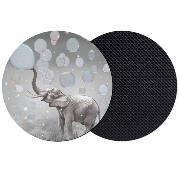 Gray Elephants Coasters Set of 2, Absorbent Coasters for Drinks, Modern Vintage Elephants Blowing Bubbles Coaster for Desk Coffee Table Protection, Home Decor House Warming Gifts 4"
