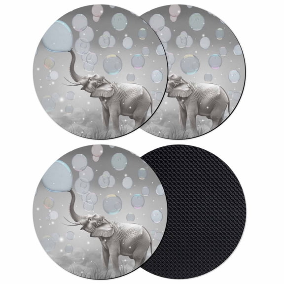 Gray Elephants Coasters Set of 4, Absorbent Coasters for Drinks, Modern Vintage Elephants Blowing Bubbles Coaster for Desk Coffee Table Protection, Home Decor House Warming Gifts 4"