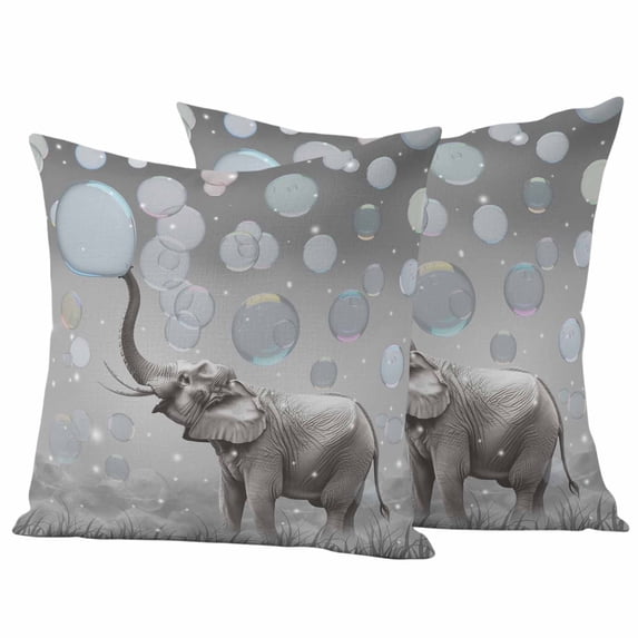 Gray Elephants Outdoor Waterproof Pillow Covers, Modern Vintage Elephants Blowing Bubbles Decorative Square Throw Pillowcase Sofa Cushion Sham for Patio/Couch/Chair, 20"x20" 2 Pack