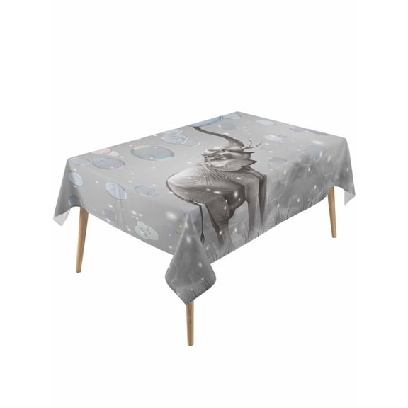 Gray Elephants Table Cloth, Waterproof Tablecloth for Rectangle Tables, Modern Vintage Elephants Blowing Bubbles Reusable Washable Fabric Table Cover for Restaurant Kitchen Dining Tables 54"x108"