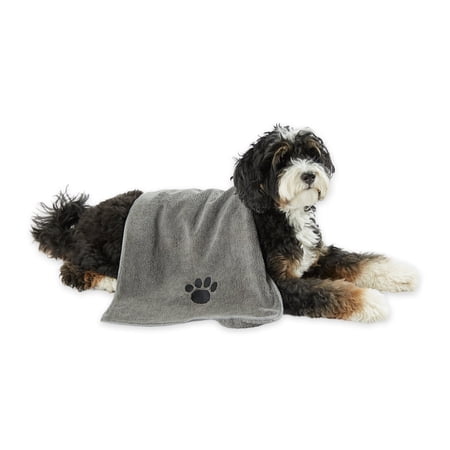 Bone Dry Gray Embroidered Paw Small Pet Towel (Set of 3) 15x30