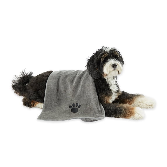 Bone Dry Gray Embroidered Paw Small Pet Towel (Set of 3) 15x30