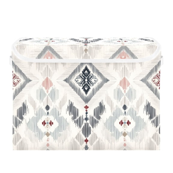 Gray Embroidery Plaids Foldable Storage Bins with Lids Handles Collapsible Storage Containers Tote Boxes 16.5 x 12.6 x 11.8 inches