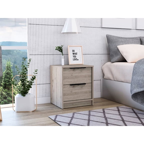 Gray End Table With 2 Drawers - Stylish Bedroom Choice Nightstand, Gray, Modern Space Saver