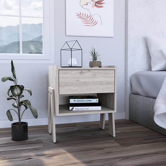 Gray End Table with Smart Storage / Convenient for Small Rooms