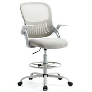Gray Ergonomic Drafting Chair, Tall Office Chair for Standing Desk with Breathable Mesh Back & Adjustable Foot-Ring, Comfortable Seating Suitable for Meeting Room, Office, Home and Workspace