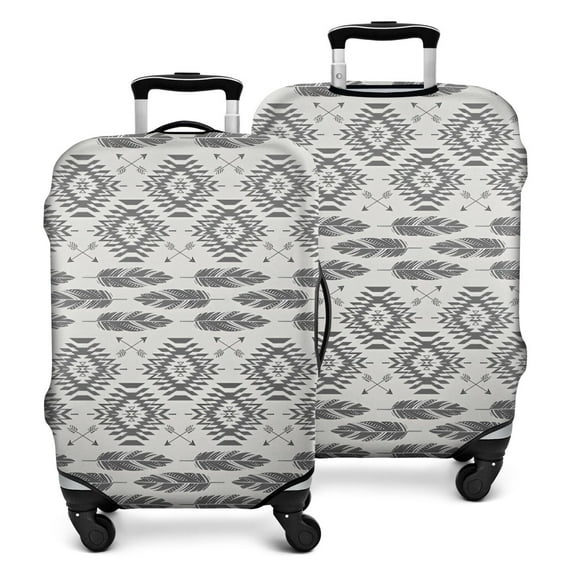 Gray Ethnic Feather Pattern Luggage Cover Fashion Suitcase Cover Baggage Covers Fit 25-28 Inch Luggage (Go Travel)