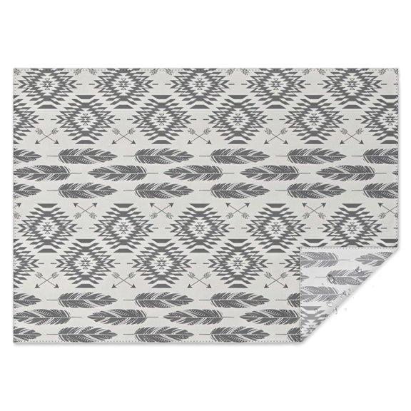 Gray Ethnic Feather Pattern Rectangle Tablecloth 60"x84",Waterproof Polyester Rectangle Table Cloth, Wipeable Spillproof Polyester Tablecloth for Dining, Camping, Indoor and Outdoor