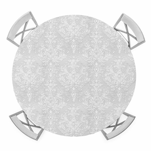 Gray Ethnic Round Tablecloth for 36-44 Inch Tables,Fitted Table Cover with Elastic Edge,Simple Boho Modern Chic Abstract Floral Motifs Waterproof Outdoor Table Cloth Protector for Patio Garden Dinner