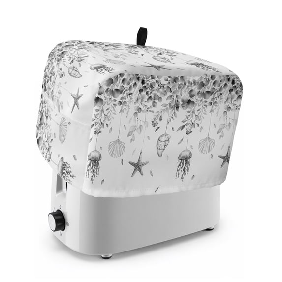 Gray Eucalyptus Coastal Toaster Cover 4 Slice, Beach Starfish Shells Dustproof Bakeware Oven Protector with Top Hook, Waterproof Small Kitchen Appliance Toasters Dust Cover, 12"x11"x8"