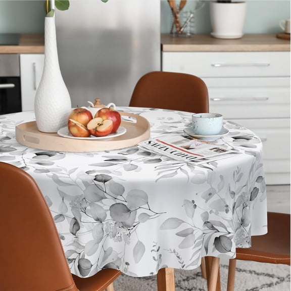Gray Eucalyptus Leaves Tablecloth Waterproof Fabric,Rectangle Watercolor Oil-Proof Wrinkle Resistant Table Cover for Dining Table, Buffet Parties and Camping, Mint Color(60" inch Round)