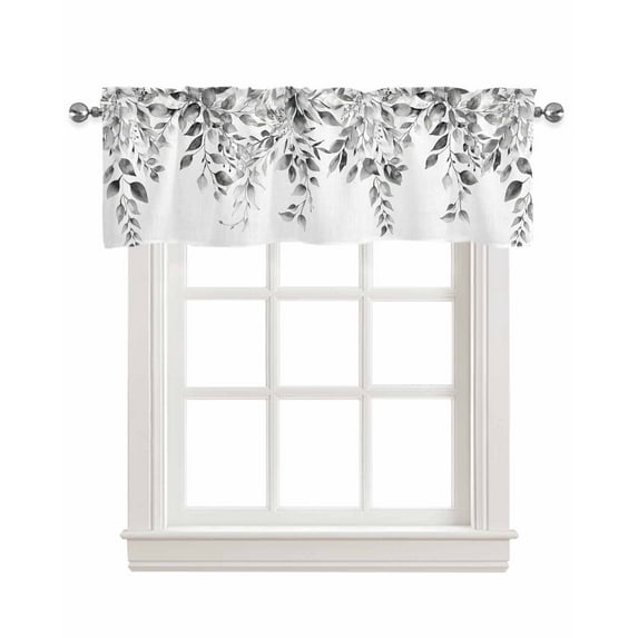 Gray Eucalyptus Linen Curtain Valance for Bedroom/Bathroom/Kitchen/Living/Dining Room Window,Spring Botanical Country Rustic Chic Plant Pocket Topper Drapes Decorative Cafe Drapery Panel 60"x18"