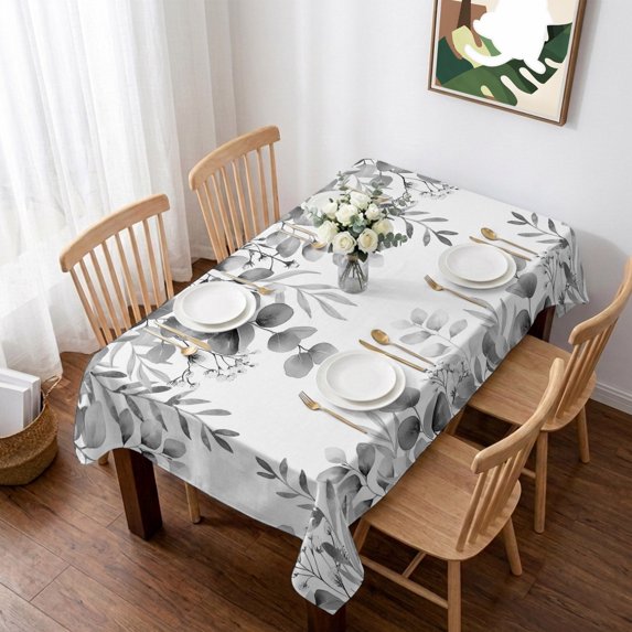 Gray Eucalyptus Table Cloth Waterproof Tablecloths, Spring Summer Farmhouse Leaves Watercolor Tablecloth Dining Table Cover for Kitchen Party Tabletop Outdoor, Rectangle Tablecloth 60x84 Inch