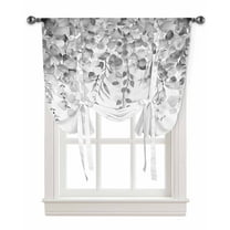 Gray Eucalyptus Tie Up Curtains for Kitchen Bathroom Bedroom Windows 45 Inch Length, Spring Summer Botanical Floral Leaves Country Balloon Drape Curtains Shade Rod Pocket Curtain Panel, 42"x45"